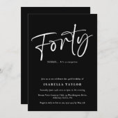 ブラック ホワイト エレガント モダン 40歳の誕生日 招待状 (正面/裏面)
