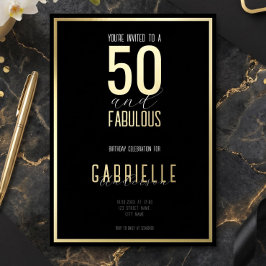 ブラック ホワイト エレガント 50歳の誕生日おめでとう 箔招待状