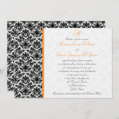 ブラック・ホワイト・オレンジのダマスク結婚式招待状 招待状 (正面/裏面)