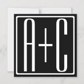 ブラック＆ホワイト | カップルのイニシャル マグネット招待状 (正面)