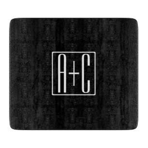 ブラック&ホワイト カップルイニシャル カッティングボード