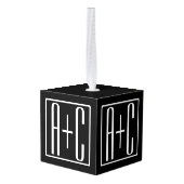 ブラック&ホワイト |カップルイニシャル キューブオーナメント (裏面アングル)