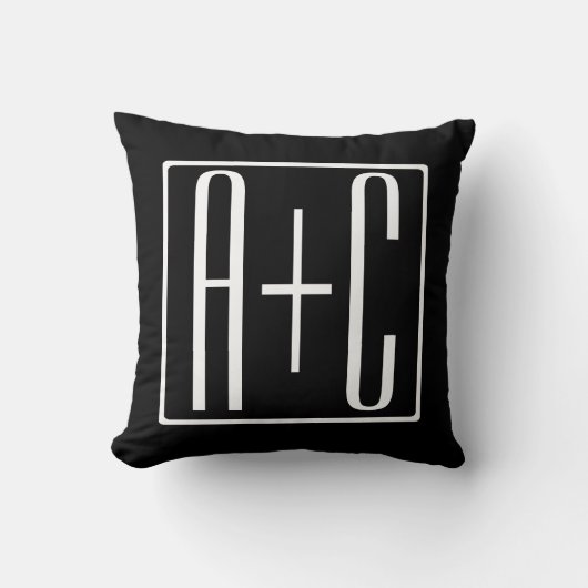 ブラック&ホワイト |カップルイニシャル クッション (正面)