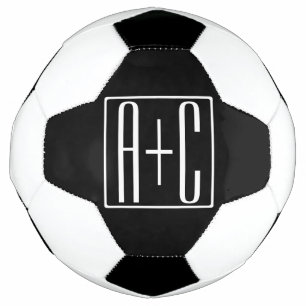 ブラック&ホワイト カップルイニシャル サッカーボール
