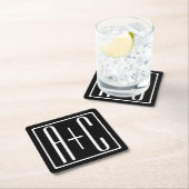 ブラック&ホワイト |カップルイニシャル スクエアペーパーコースター (インサイチュ)