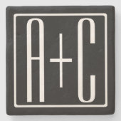 ブラック&ホワイト |カップルイニシャル ストーンコースター (正面)