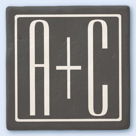 ブラック&ホワイト |カップルイニシャル ストーンコースター