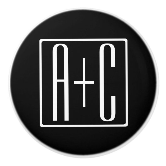 ブラック&ホワイト |カップルイニシャル セラミックノブ (正面)