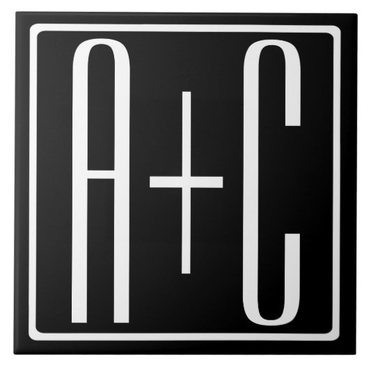 ブラック&ホワイト |カップルイニシャル タイル (正面)