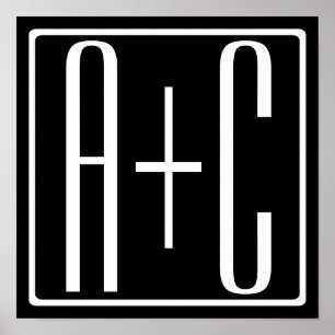 ブラック&ホワイト  カップルイニシャル ポスター