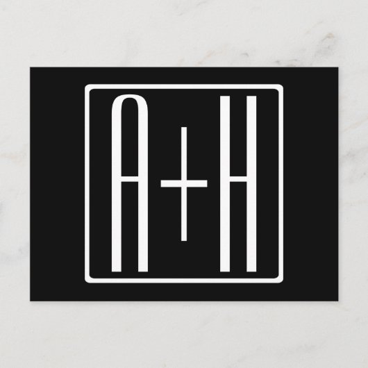 ブラック&ホワイト |カップルイニシャル ポストカード (正面)