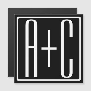 ブラック&ホワイト  カップルイニシャル マグネット招待状