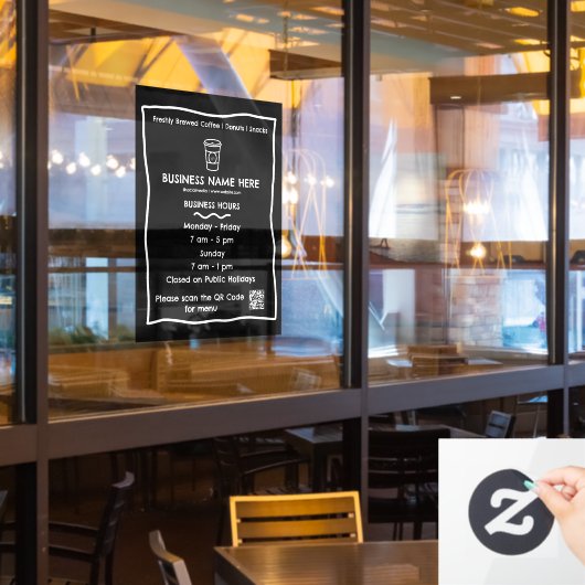 ブラック&ホワイト カフェ QRコード 営業時間 ウィンドウサイン (レストラン窓)