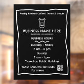 ブラック&ホワイト カフェ QRコード 営業時間 ウィンドウサイン (シート2)