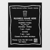 ブラック&ホワイト カフェ QRコード 営業時間 ウィンドウサイン (シート)