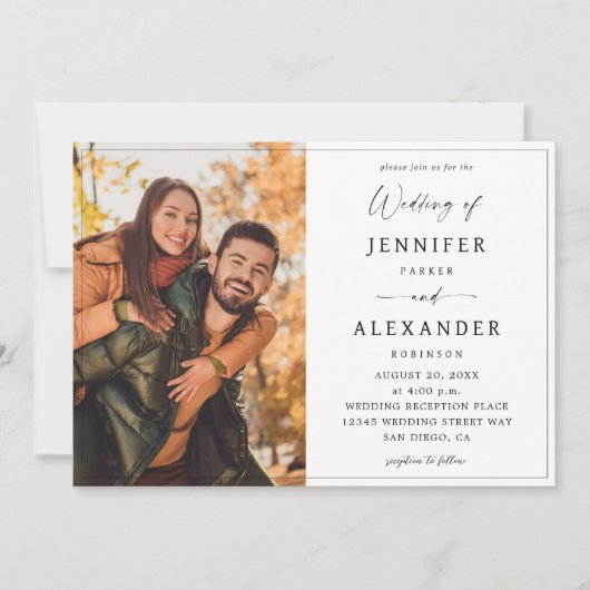 ブラック＆ホワイト カリグラフィー フォト シンプル V2 招待状 (正面)