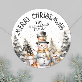 ブラック ホワイト クリスマスの装飾 冬のメリークリスマス ラウンドシール