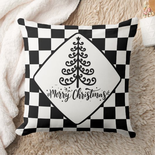 ブラック&ホワイト クリスマス クッション (ブランケット)