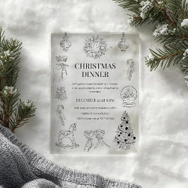 ブラック&ホワイト クリスマス ディナー アクリル招待状