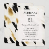 ブラック ホワイト グラム ゴールド カウハイド ウェスタン バースデー 招待状 (正面/裏面)