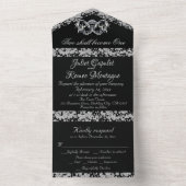 ブラック＆ホワイト、グリッター枠＆ダブルハート オールインワン招待状 (内側)