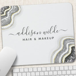 ブラック＆ホワイト グリッター アゲートジオード ラグジュアリー シック マウスパッド