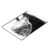 ブラック＆ホワイト グレイウルフ スケッチ アートワーク ノートブック (左側)