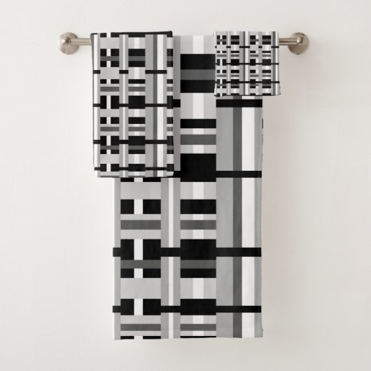 ブラック、ホワイト、グレーの格子模様 バスタオルセット (インサイチュ)