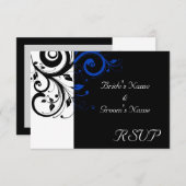 ブラック/ホワイト/コバルトブルーはっきりしたスワール結婚ズ 出欠カード (正面/裏面)
