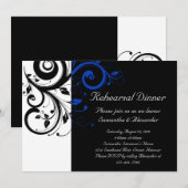 ブラック/ホワイト/コバルトブルーはっきりしたスワール結婚ズ 招待状 (正面/裏面)