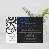 ブラック/ホワイト/コバルトブルーはっきりしたスワール結婚ズ 招待状 (スタンド正面)