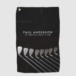 ブラック＆ホワイト ゴルフクラブ パーソナライズ 名前 ゴルファー ゴルフタオル