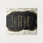 ブラック・ホワイト・ゴールドのジオードアゲート ウェディングウェルカム タペストリー (正面(横))