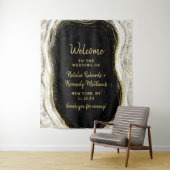 ブラック ホワイト ゴールドのジオードアゲート ウェディング ウェルカム タペストリー (インサイチュ)