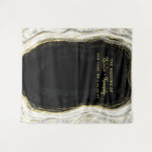 ブラック・ホワイト・ゴールドのジオードロック写真ブース背景 タペストリー (正面(横))