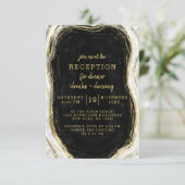 ブラック ホワイト ゴールドのジオード アゲート 結婚式の披露宴 招待状 (スタンド正面)