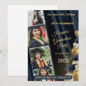 ブラック・ホワイト・ゴールドの写真 卒業パーティー招待状 招待状 (正面/裏面)