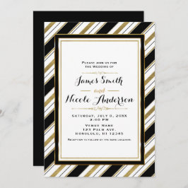 ブラック ホワイト ゴールドの水平ストライプ おしゃれな結婚式 招待状