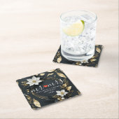 ブラック・ホワイト・ゴールドの花輪 ウェディング Mr. Mrs. スクエアペーパーコースター (インサイチュ)