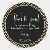 ブラック・ホワイト・ゴールドの誕生日パーティー「ありがとう!」 ラウンドシール (正面)