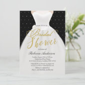 ブラック ホワイト ゴールド ウェディングドレス ブライズシャワー 招待状 (スタンド正面)
