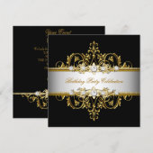 ブラック ホワイト ゴールド シルバー エレガント パーティー 招待状 (正面/裏面)