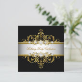 ブラック ホワイト ゴールド シルバー エレガント パーティー 招待状 (スタンド正面)