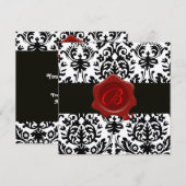 ブラック＆ホワイト ゴールド ダマスク, レッド ワックス シール モノグラム 招待状 (正面/裏面)