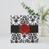 ブラック＆ホワイト ゴールド ダマスク, レッド ワックス シール モノグラム 招待状 (スタンド正面)