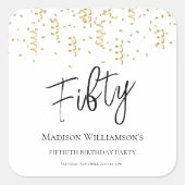 ブラック・ホワイト・ゴールド フィフティ 50歳の誕生日パーティー スクエアシール (正面)