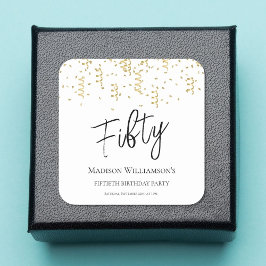 ブラック・ホワイト・ゴールド フィフティ 50歳の誕生日パーティー スクエアシール