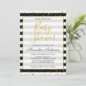 ブラック＆ホワイト ゴールド フォイル ハート 女の子のベビーシャワー 招待状 (スタンド正面)