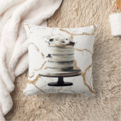 ブラック＆ホワイト ゴールド フローラル ティア ケーキ ブライダル シャワー クッション (ブランケット)