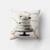 ブラック＆ホワイト ゴールド フローラル ティア ケーキ ブライダル シャワー クッション (裏面)